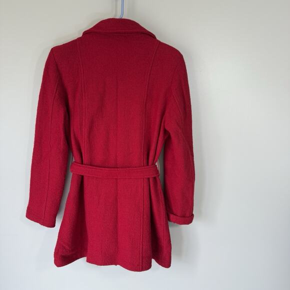 VTG Clothes By Revue Trench Coat Jacket Sz L Red 100% Boiled Wool Lightweight - Picture 3 of 5